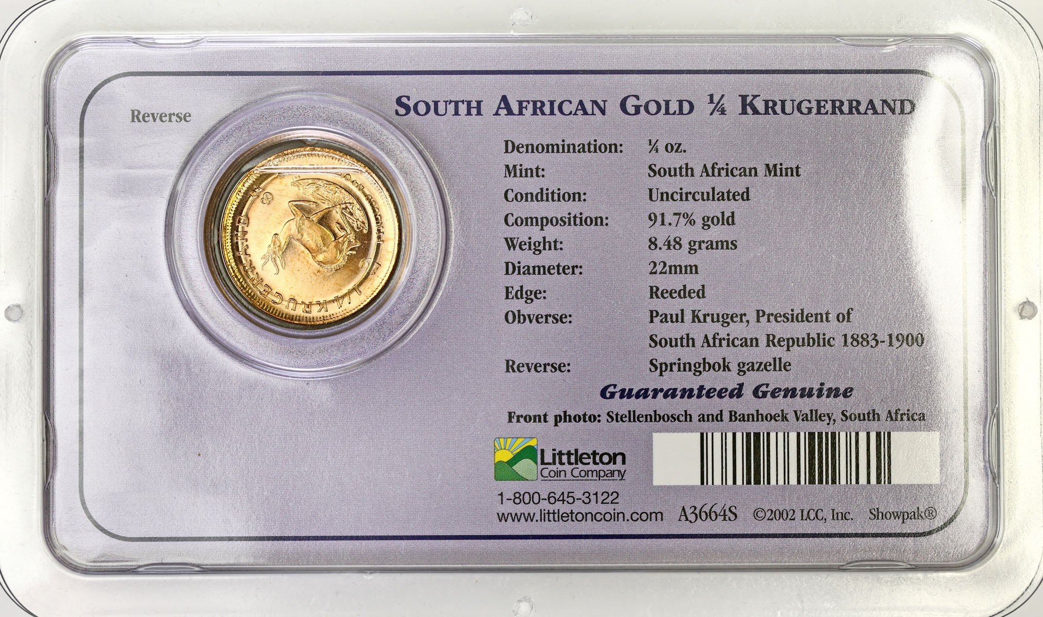 RPA 1/4 Krugerranda 1982 (1/4 uncji złota) / oryginalny blister